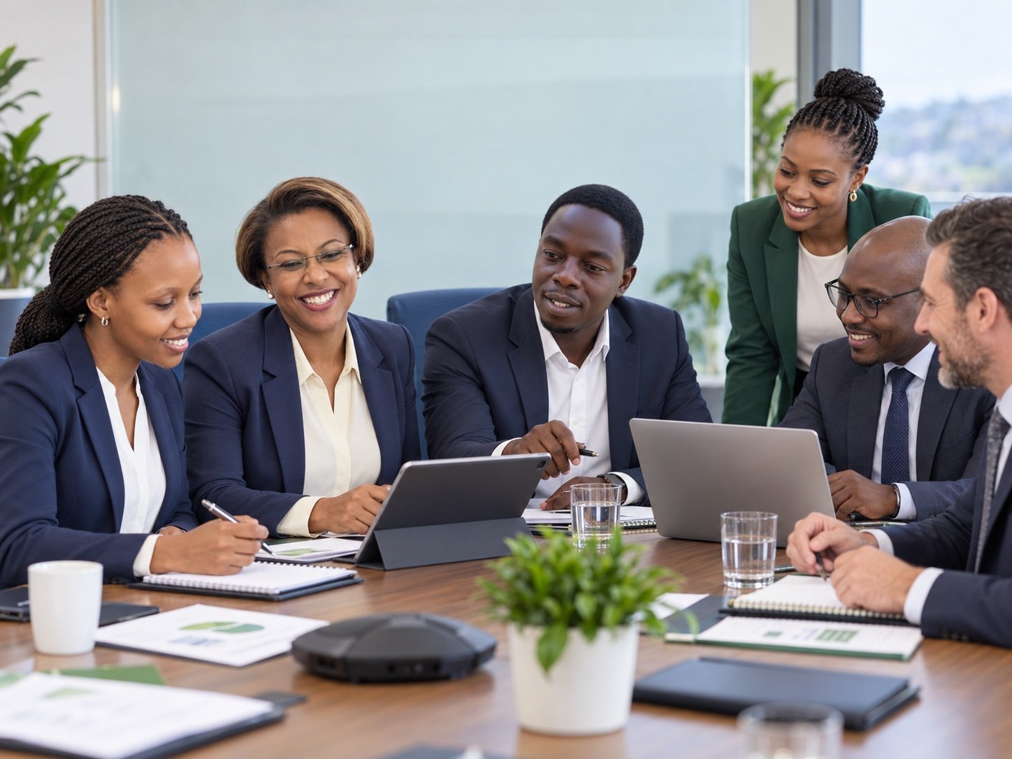 Labmark team and colleagues collaborating in a boardroom meeting